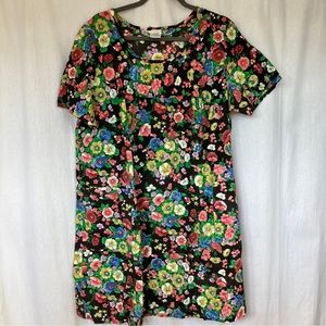 Vintage 70s Black Floral Mini House Dress